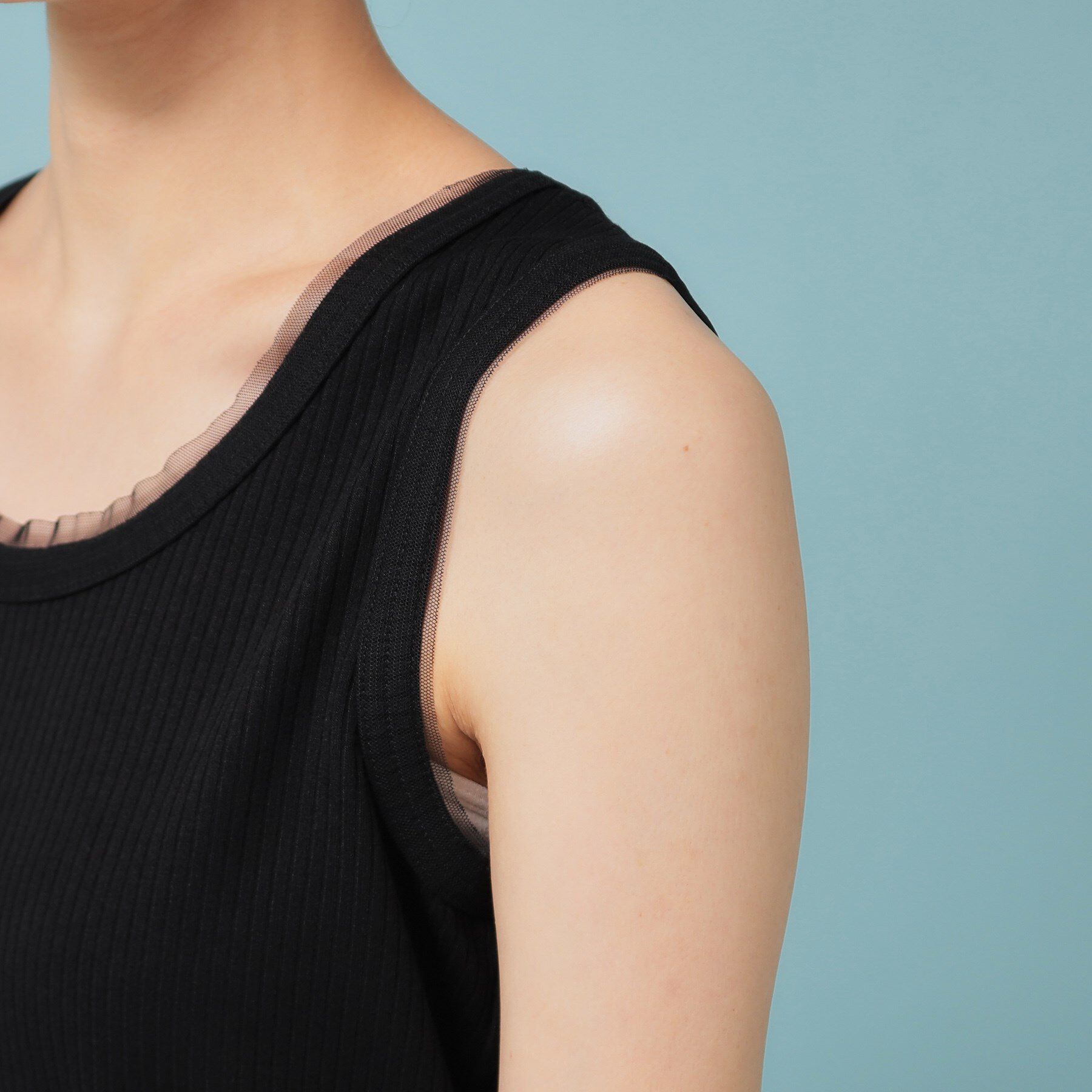 SunaUna「【異素材使い】ワイドリブタンクトップ」|Tシャツ・カットソー|