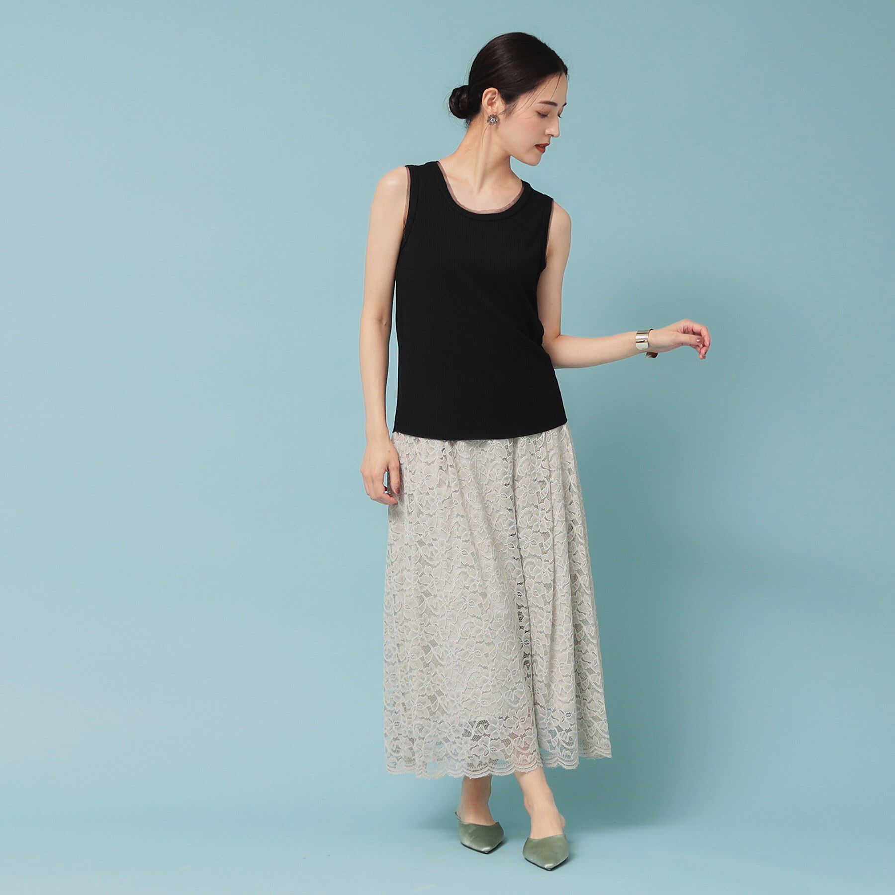 SunaUna「【異素材使い】ワイドリブタンクトップ」|Tシャツ・カットソー|