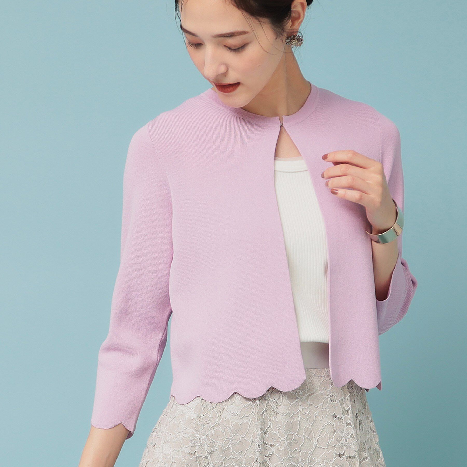 SunaUna「【人気シリーズ/4色展開】スカラップ7分袖ボレロ」|カーディガン|