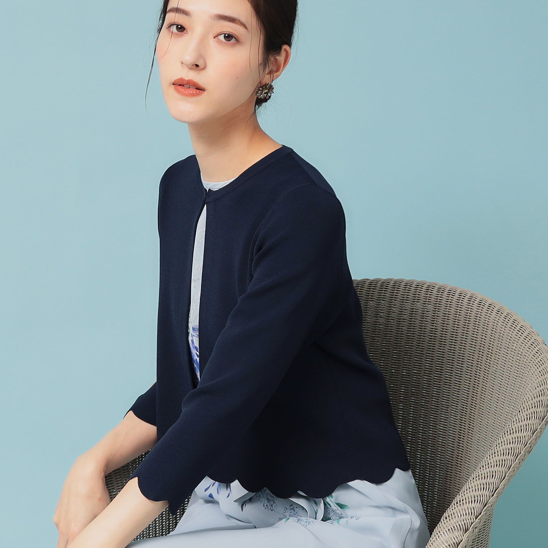 SunaUna「【人気シリーズ/4色展開】スカラップ7分袖ボレロ」|カーディガン|