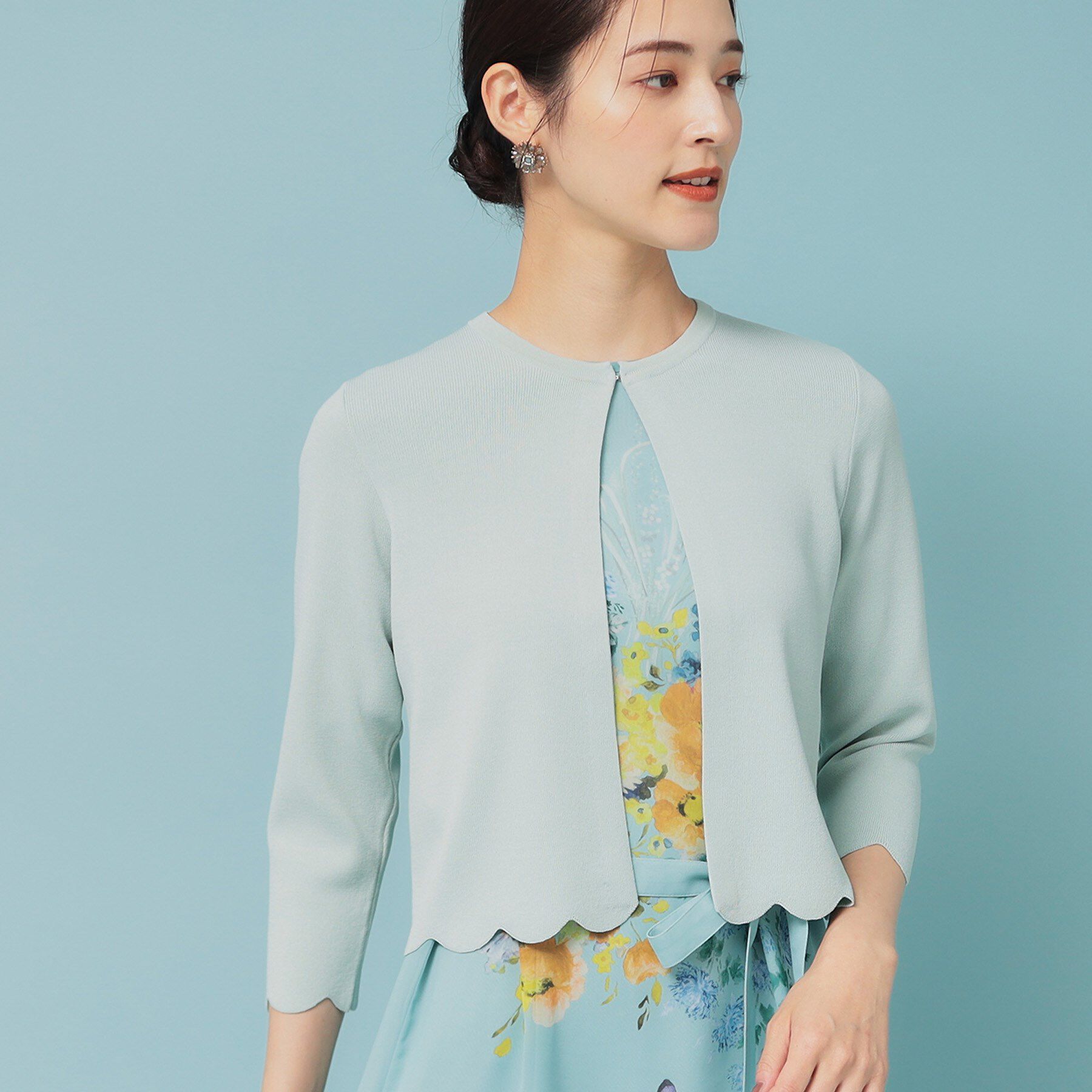 SunaUna「【人気シリーズ/4色展開】スカラップ7分袖ボレロ」|カーディガン|