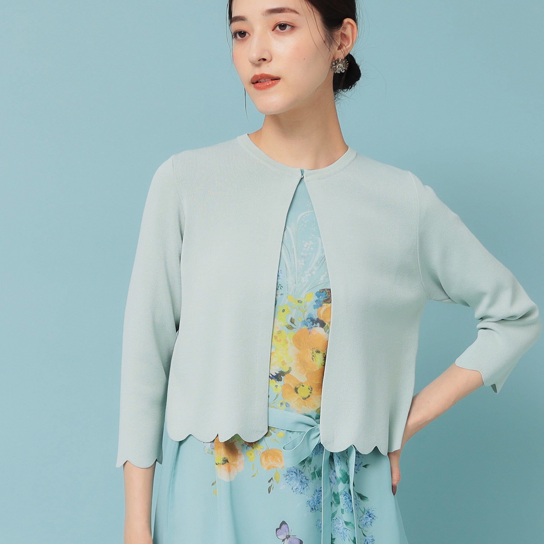 SunaUna「【人気シリーズ/4色展開】スカラップ7分袖ボレロ」|カーディガン|ミントグリーン(02