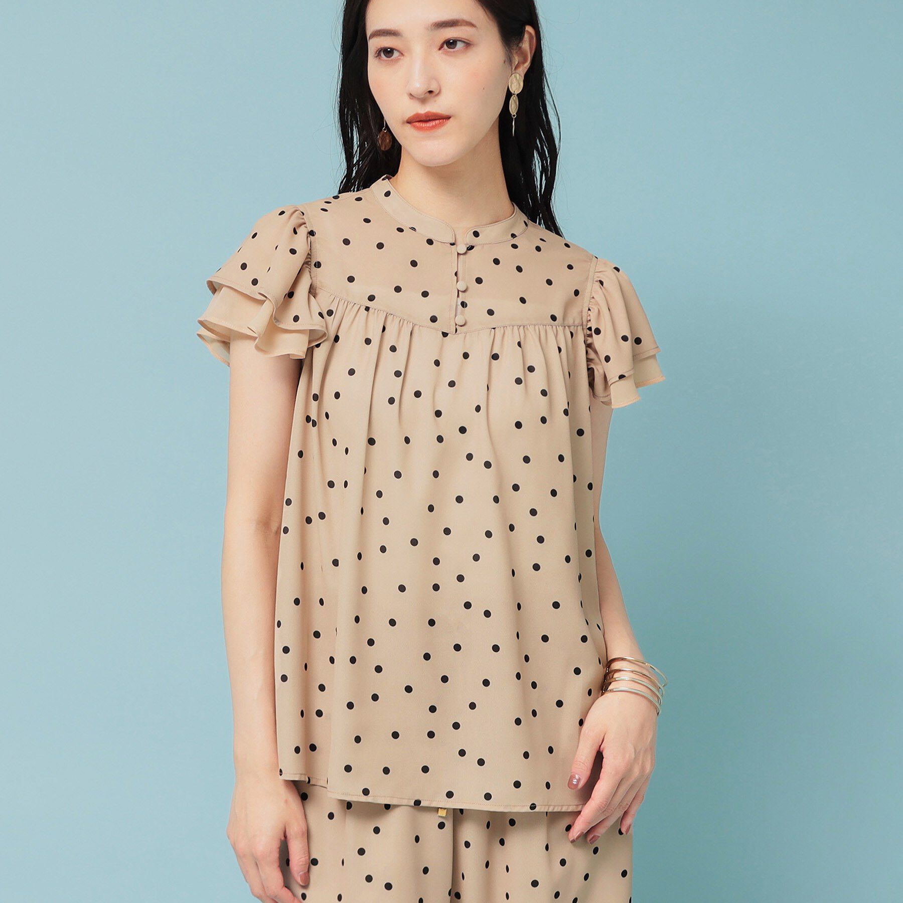 SunaUna「【袖ラッフル／S～L】ドット柄ブラウス」|シャツ・ブラウス|