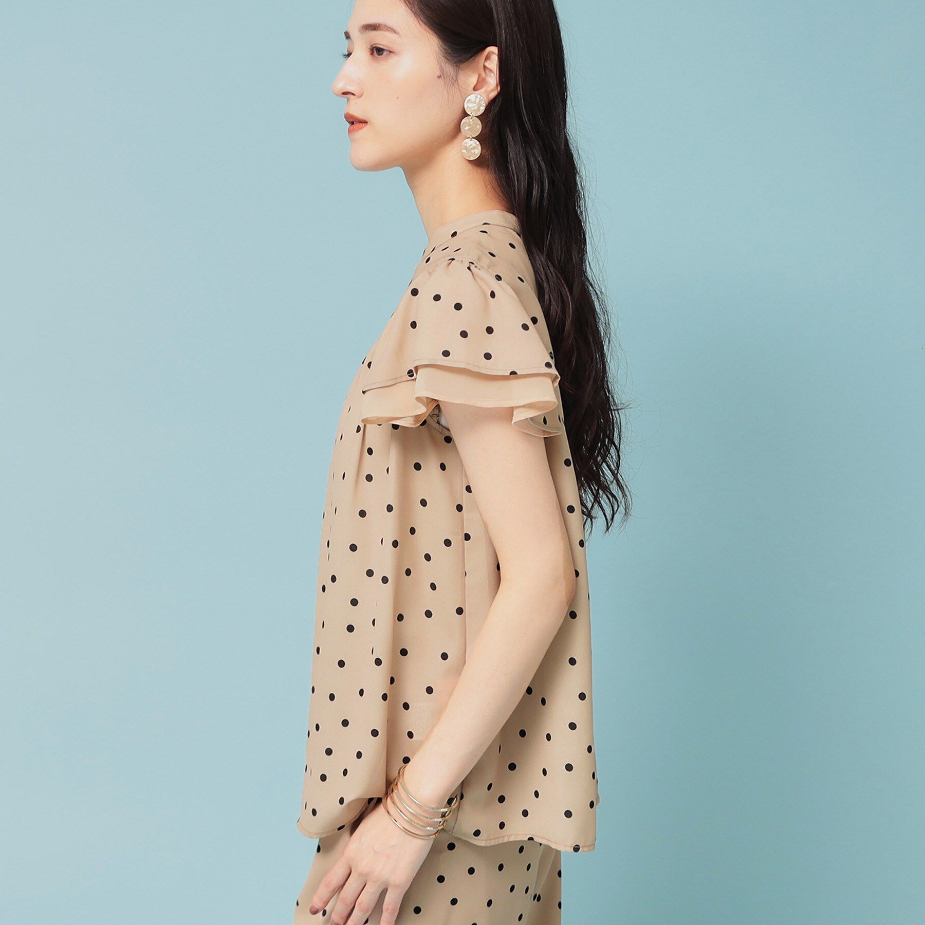 SunaUna「【袖ラッフル／S～L】ドット柄ブラウス」|シャツ・ブラウス|