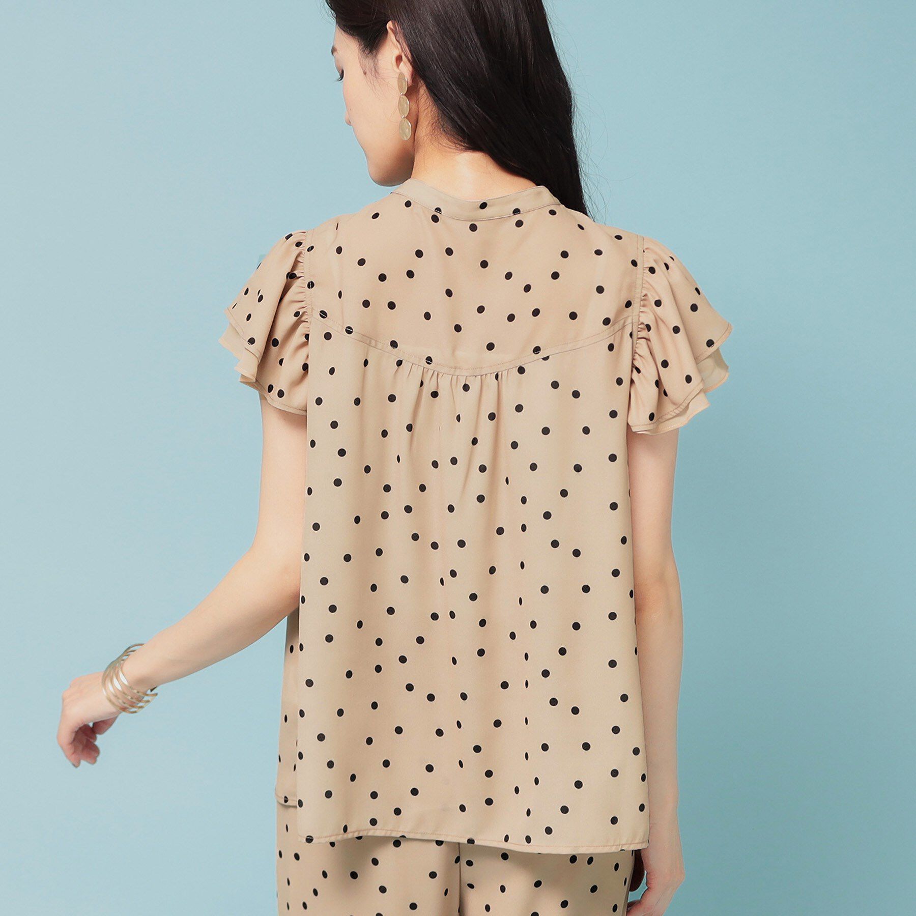 SunaUna「【袖ラッフル／S～L】ドット柄ブラウス」|シャツ・ブラウス|