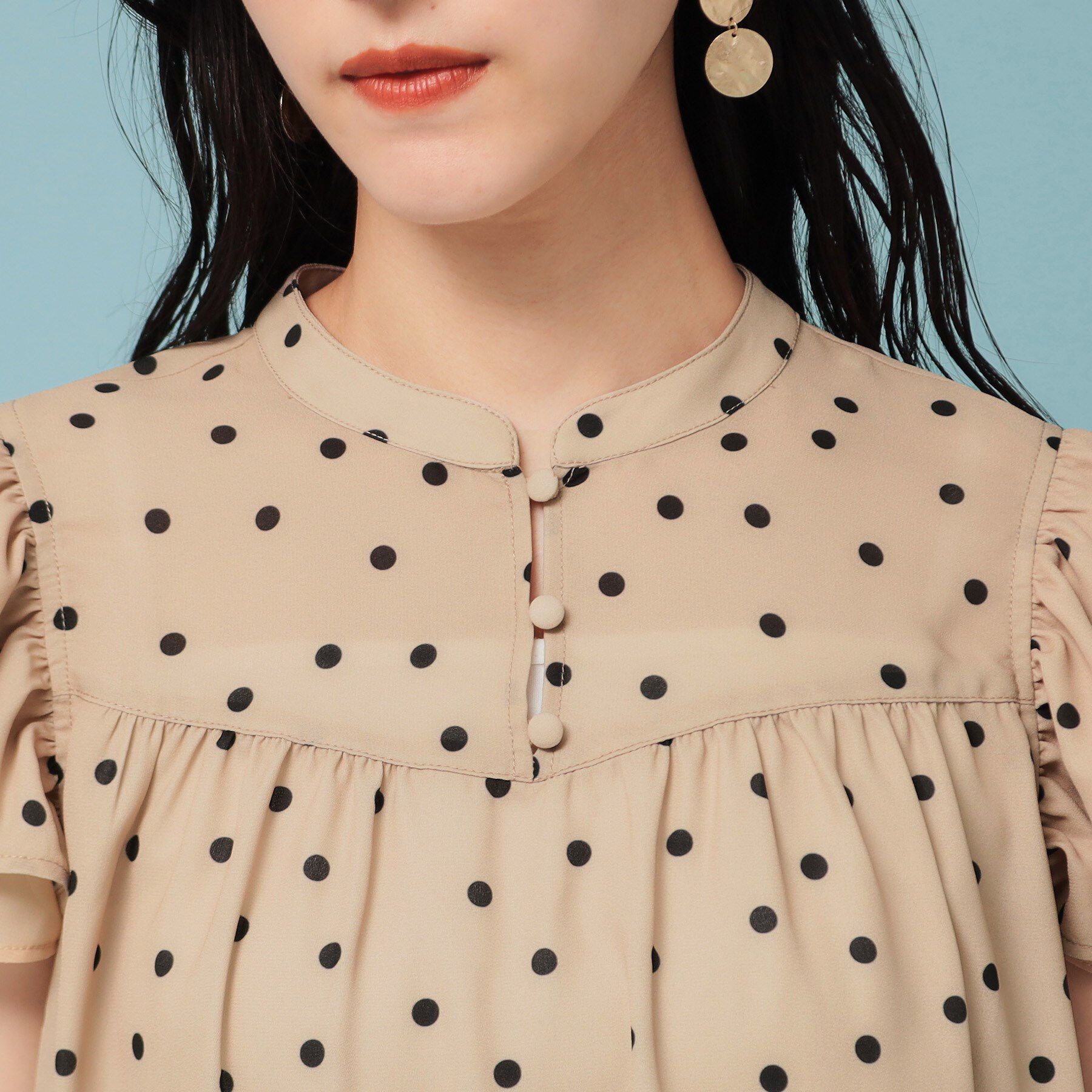 SunaUna「【袖ラッフル／S～L】ドット柄ブラウス」|シャツ・ブラウス|