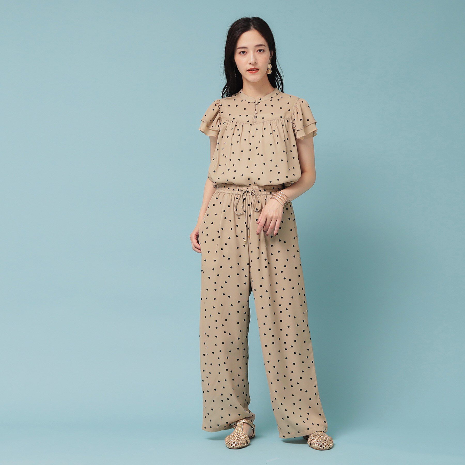 SunaUna「【袖ラッフル／S～L】ドット柄ブラウス」|シャツ・ブラウス|