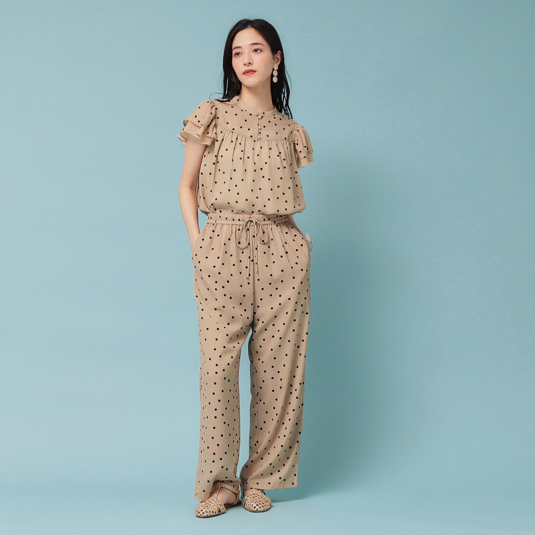 SunaUna「【袖ラッフル／S～L】ドット柄ブラウス」|シャツ・ブラウス|