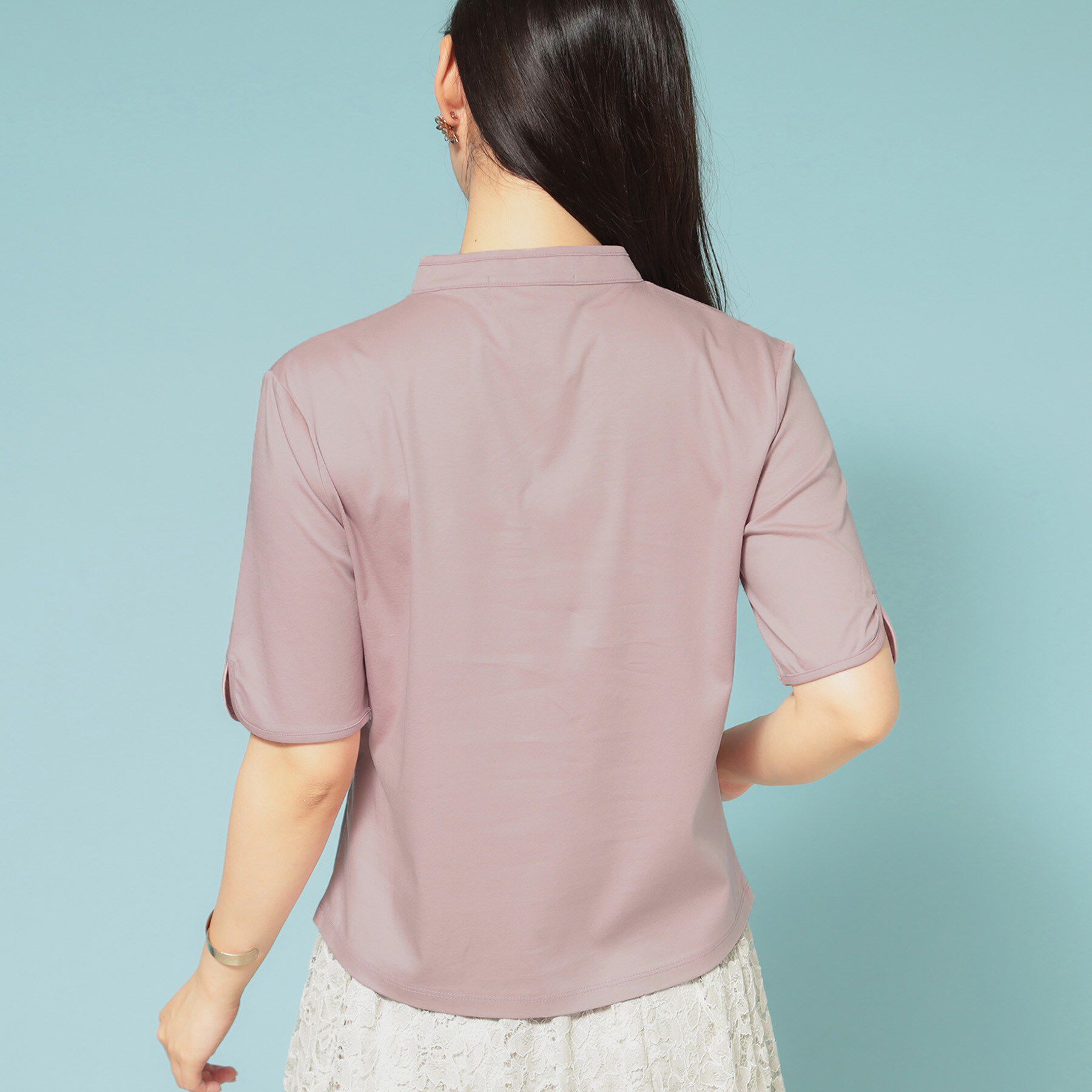 SunaUna「【5分袖／チャイナカラー】半袖プルオーバー」|Tシャツ・カットソー|