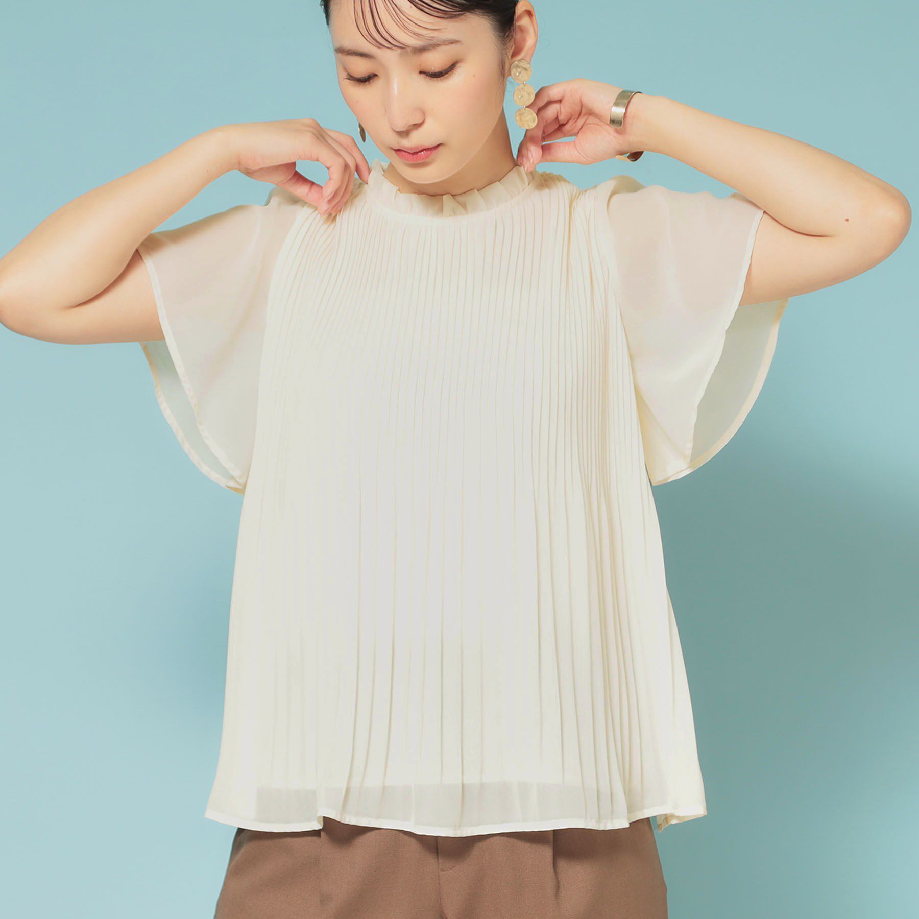 SunaUna「【新作／プリーツ／フレアスリーブ】Aラインブラウス」|シャツ・ブラウス|オフホワイト(003