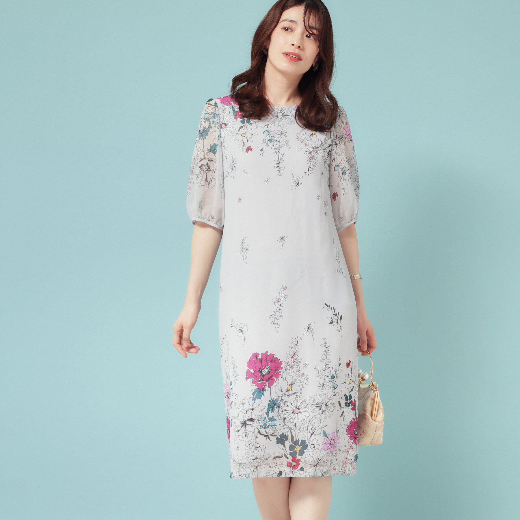 SunaUna「【コスモス／SS～Lサイズ展開】フラワーパネル柄ワンピース」|ワンピース|ライトグレー(111