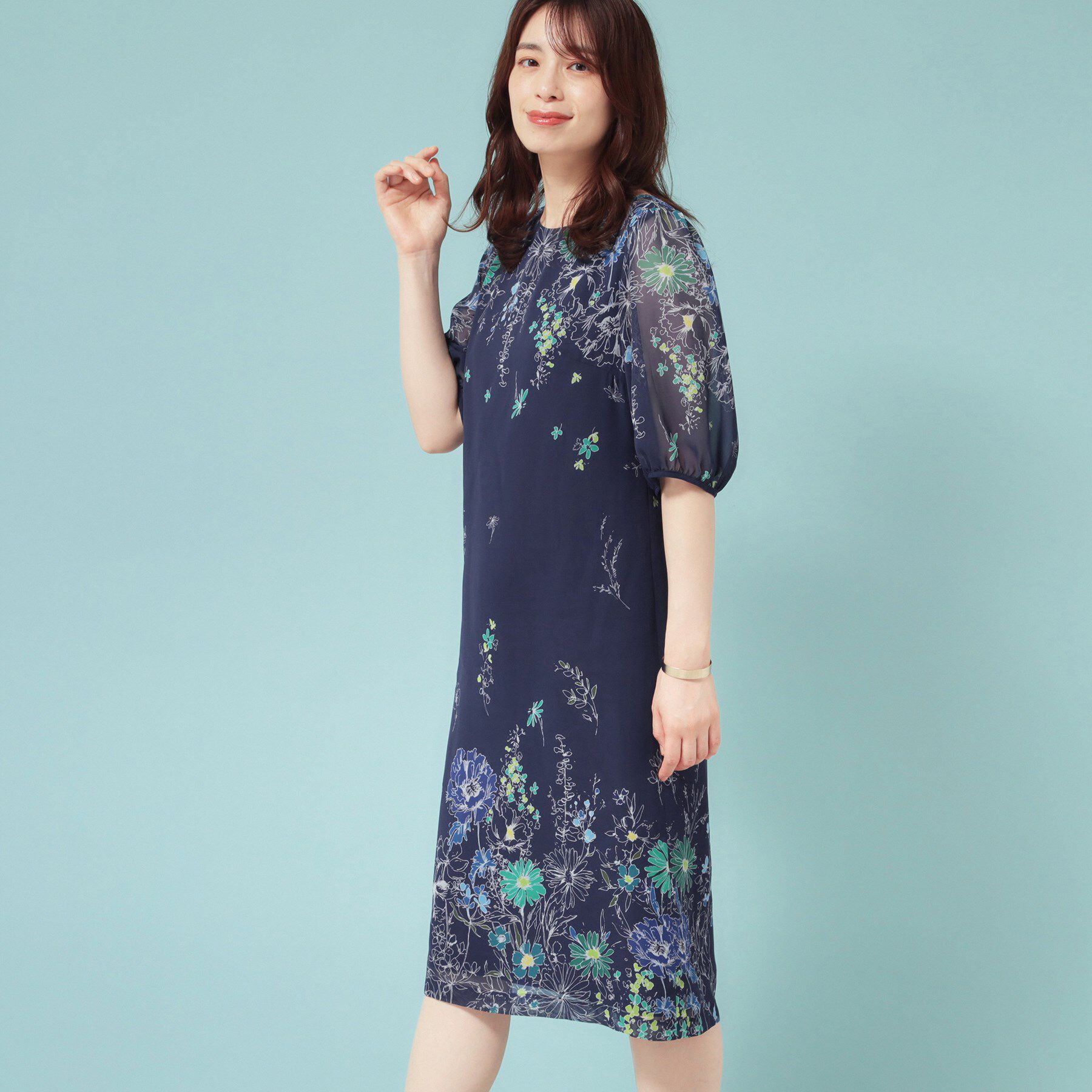 SunaUna「【コスモス／SS～Lサイズ展開】フラワーパネル柄ワンピース」|ワンピース|ネイビー(194)