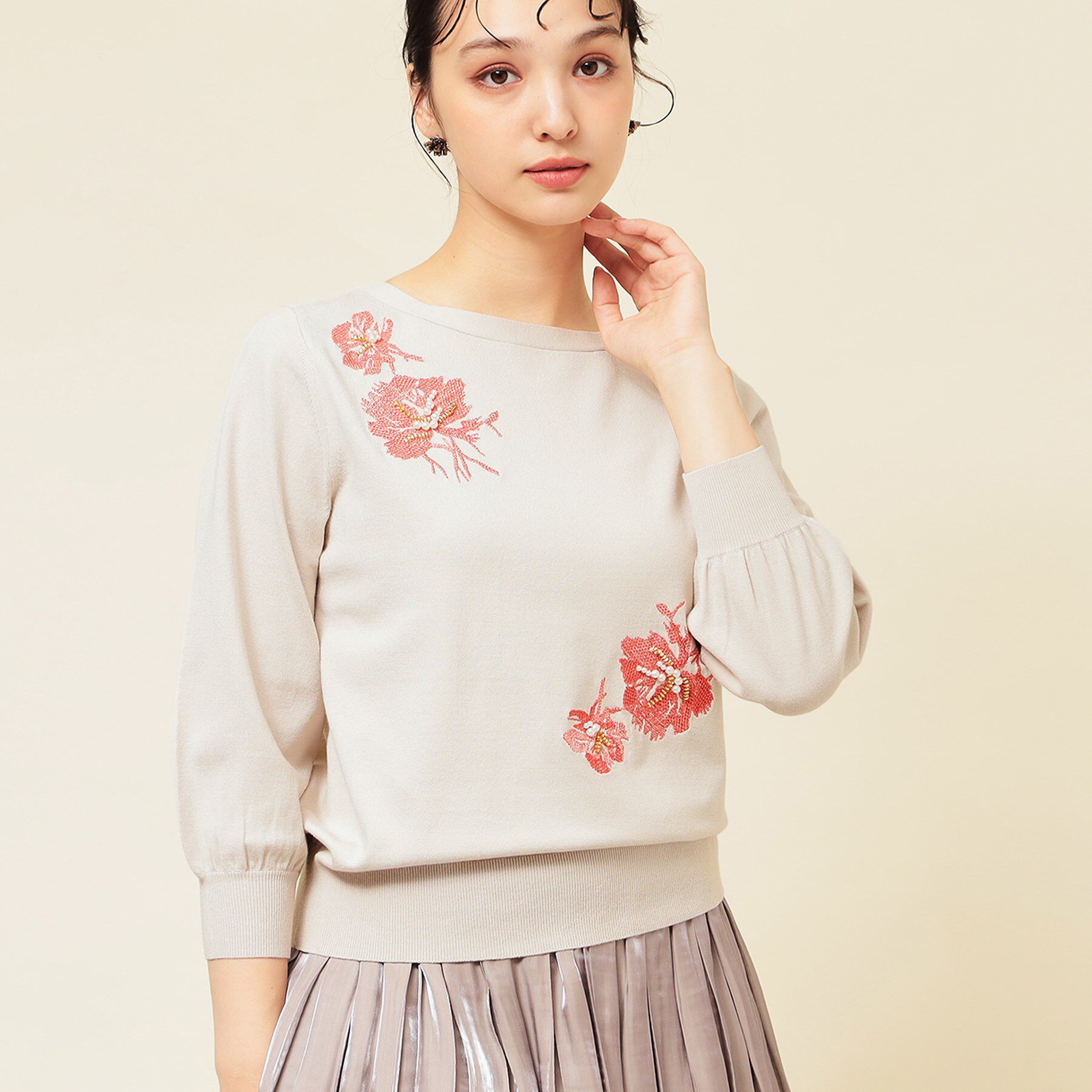 SunaUna「【SS～Lサイズ展開／手刺繍】クラフトニット」|ニット・セーター|グレージュ(050)