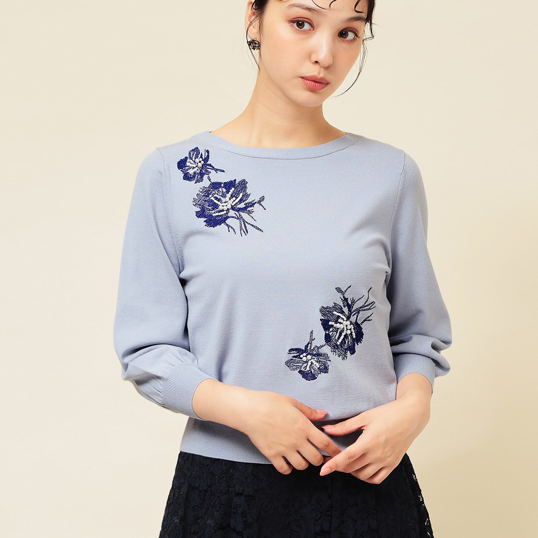 SunaUna「【SS～Lサイズ展開／手刺繍】クラフトニット」|ニット・セーター|サックスブルー(09