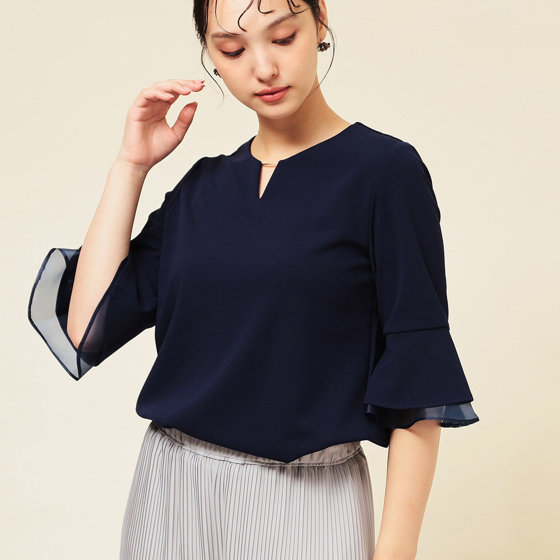 SunaUna「【4色展開／袖ラッフル】プルオーバー」|Tシャツ・カットソー|ネイビー(094)