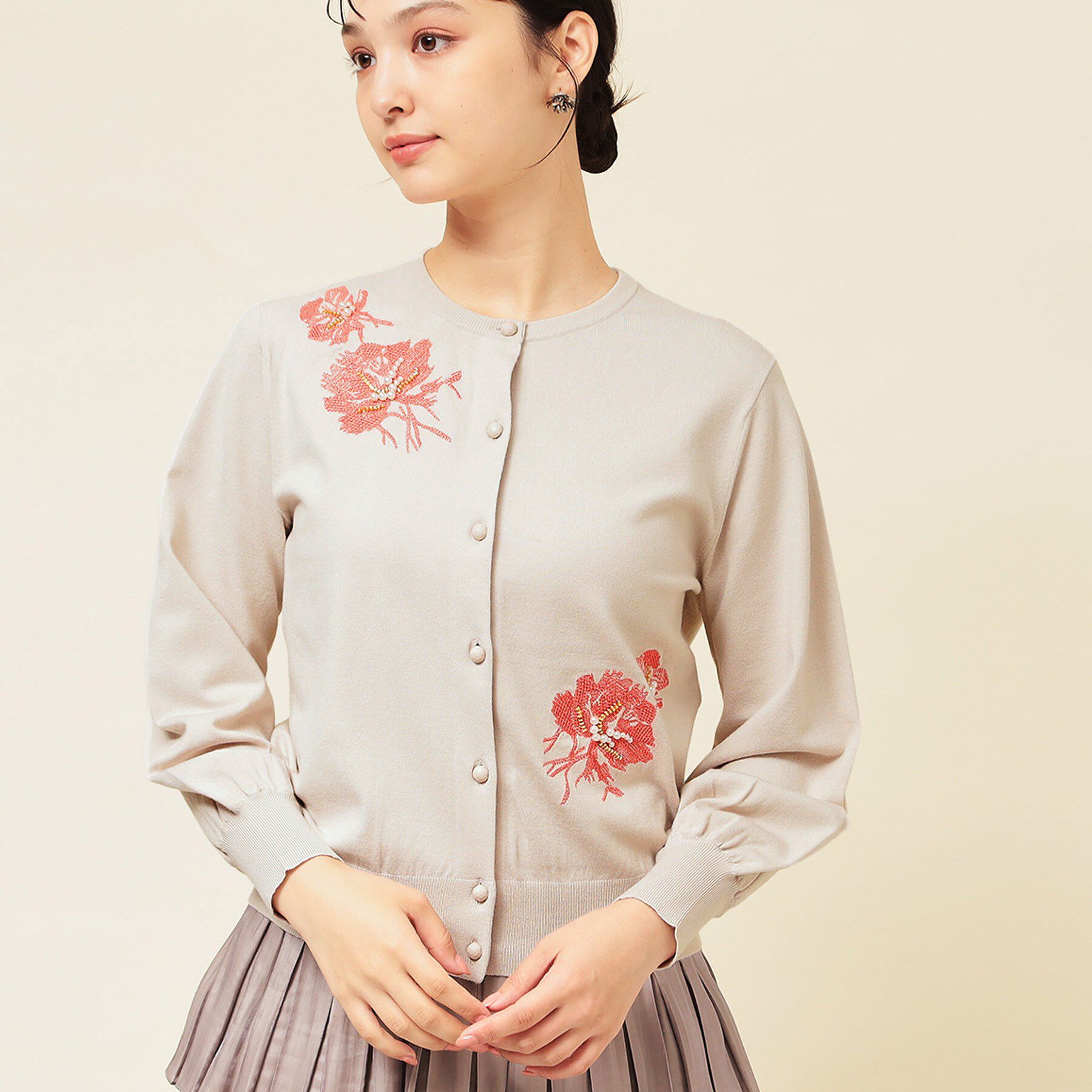 SunaUna「【SS～Lサイズ展開/手刺繍】クラフトカーディガン」|カーディガン|グレージュ(050)