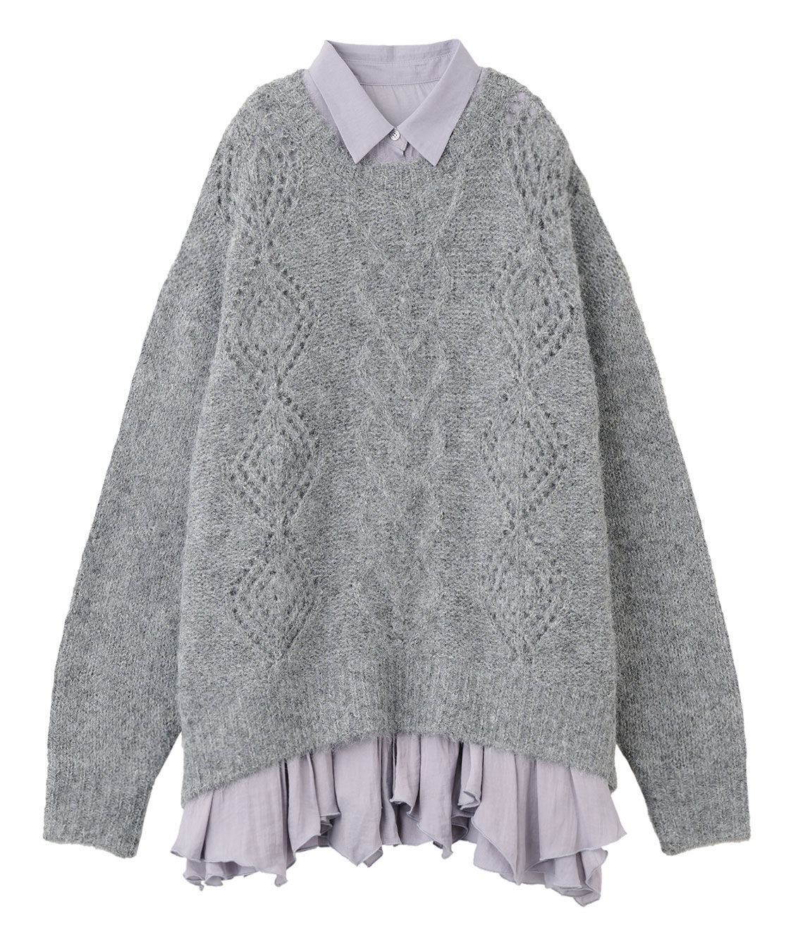 【チ】COCO DEAL ケーブルニット×ペプラムシャツ ミニワンピース ケーブルニット×ペプラムシャツミニワンピース｜PETAL ONLINE（ペタル