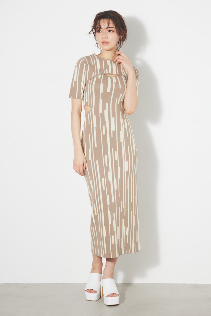 rienda「ジオメトリックジャガードKnit SET OP」|ワンピース|柄BRN5