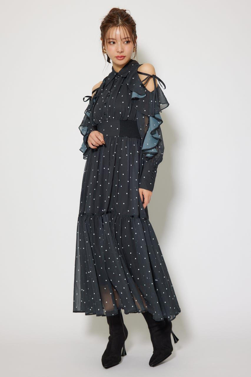 rienda「フリルスリーブニットドッキングワンピ」|ワンピース|