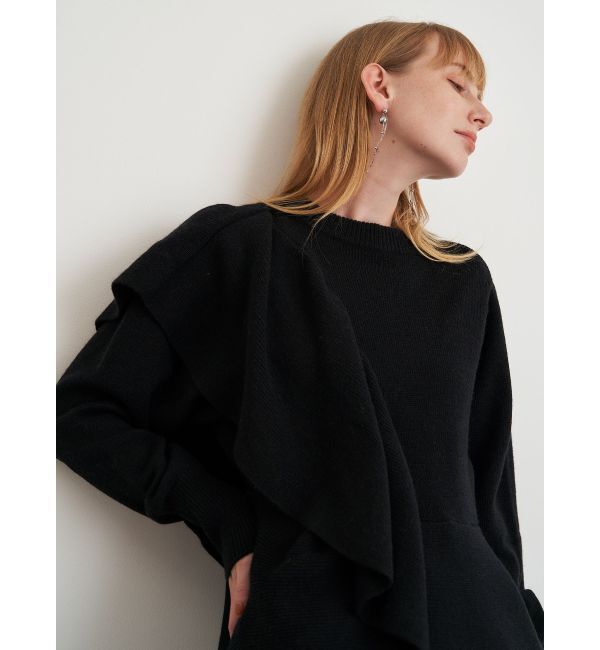 ELENDEEK「SHOULDER FRILL PEPLUM KT」|ニット・セーター|ブラック