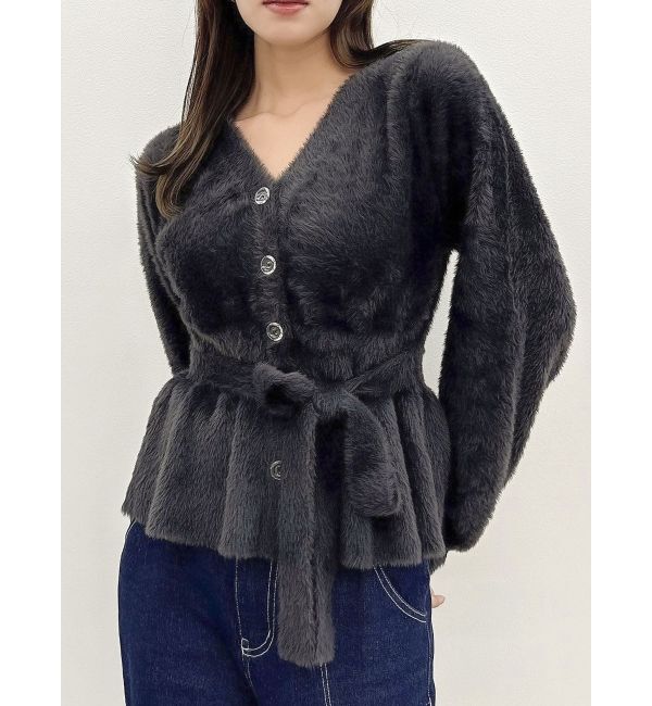 dazzlin「ミニシャギーペプラムカーデトップス」|ニット・セーター|チャコールグレー