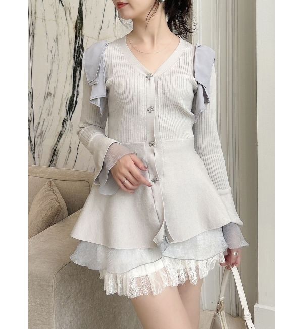 dazzlin「ショルダーリボンニットチュニック」|ニット・セーター|パープル