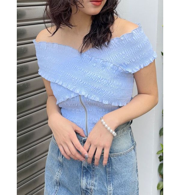 MURUA「シャーリングオフショルブラウス」|シャツ・ブラウス|ブルー