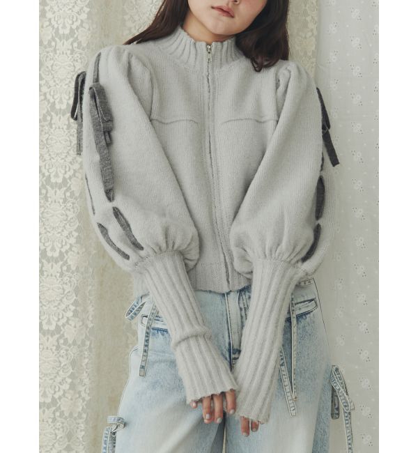 merry jenny「パフスリーブトラックジャケット」|カーディガン|ライトグレー