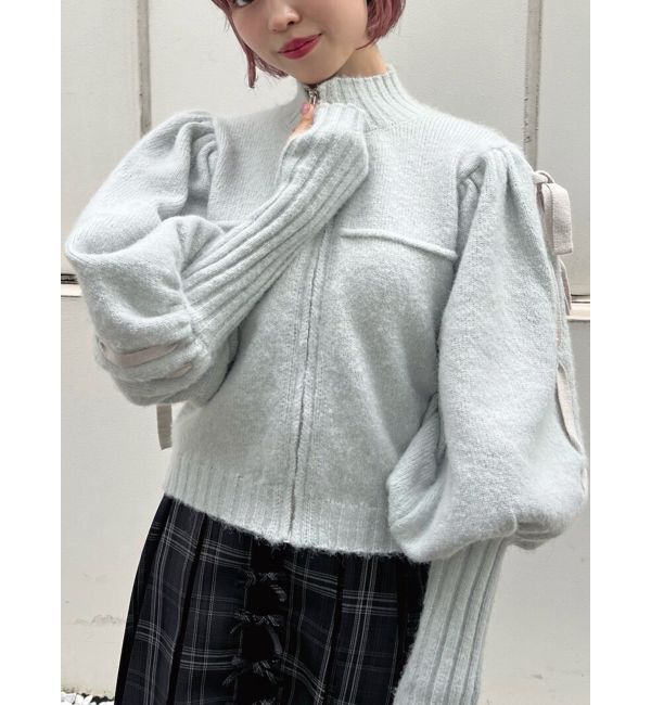 merry jenny「パフスリーブトラックジャケット」|カーディガン|ミントグリーン