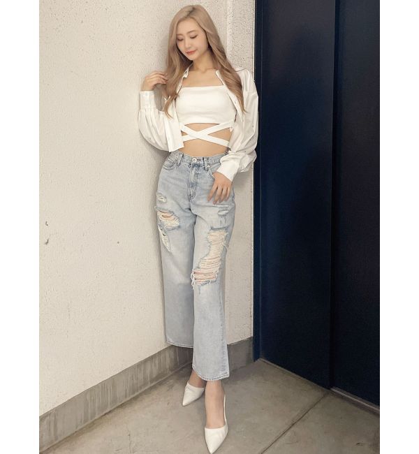 GYDA「ビジュー スタッズ ショート LOOSE シャツ」|シャツ・ブラウス|