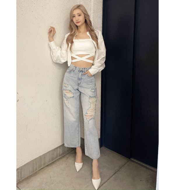 GYDA「ビジュー スタッズ ショート LOOSE シャツ」|シャツ・ブラウス|