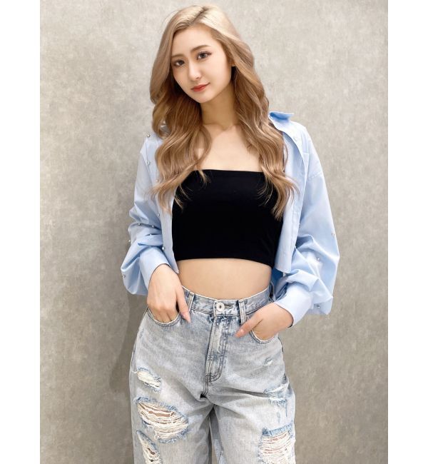 GYDA「ビジュー スタッズ ショート LOOSE シャツ」|シャツ・ブラウス|