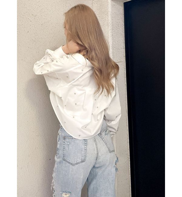 GYDA「ビジュー スタッズ ショート LOOSE シャツ」|シャツ・ブラウス|