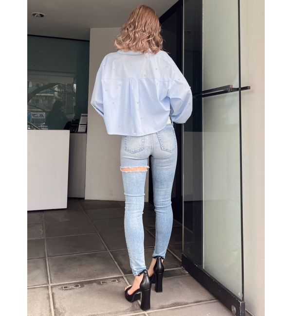 GYDA「ビジュー スタッズ ショート LOOSE シャツ」|シャツ・ブラウス|