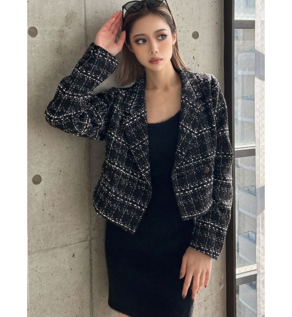 GYDA「TWEEDショートジャケット【SETUP着用可】」|テーラードジャケット|ブラック