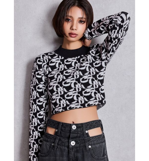 GYDA「GYDA pattern プチハイニットトップス」|ニット・セーター|ブラック