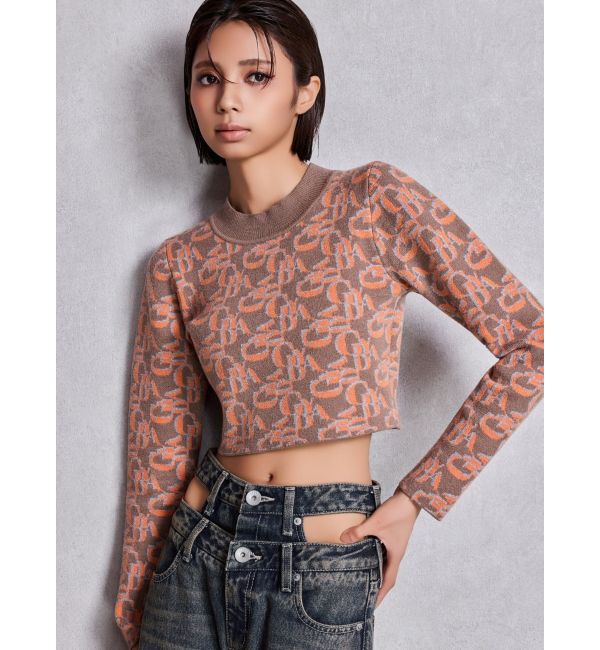 GYDA「GYDA pattern プチハイニットトップス」|ニット・セーター|オレンジ