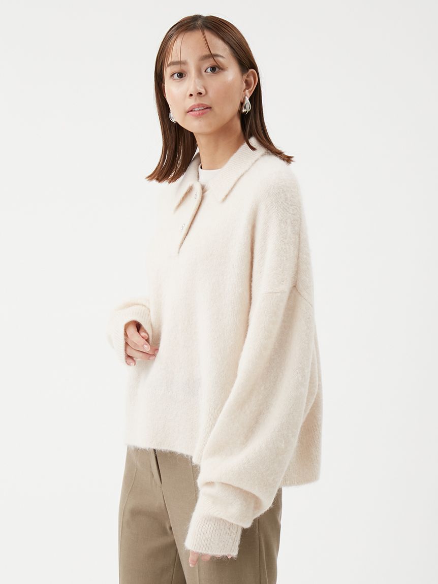 Mila Owen「【USAGI ONLINE・ZOZOTOWN限定カラー】ビジュー釦クロップドポロニットプルオーバー」|ポロシャツ|