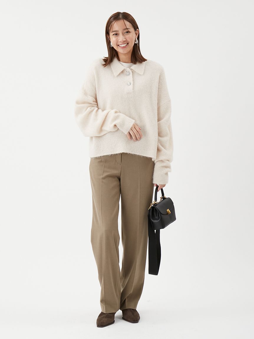 Mila Owen「【USAGI ONLINE・ZOZOTOWN限定カラー】ビジュー釦クロップドポロニットプルオーバー」|ポロシャツ|