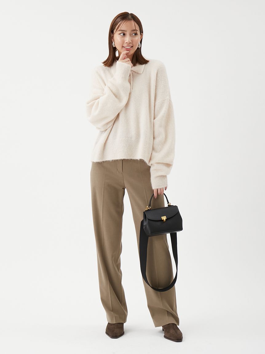 Mila Owen「【USAGI ONLINE・ZOZOTOWN限定カラー】ビジュー釦クロップドポロニットプルオーバー」|ポロシャツ|