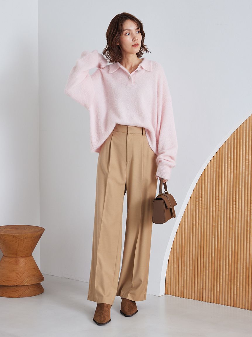 Mila Owen「【USAGI ONLINE・ZOZOTOWN限定カラー】ビジュー釦クロップドポロニットプルオーバー」|ポロシャツ|