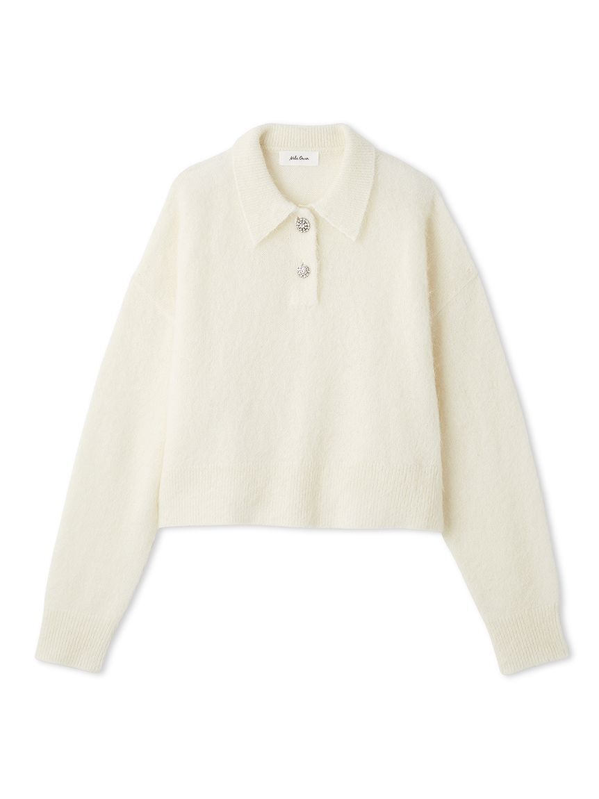Mila Owen「【USAGI ONLINE・ZOZOTOWN限定カラー】ビジュー釦クロップドポロニットプルオーバー」|ポロシャツ|