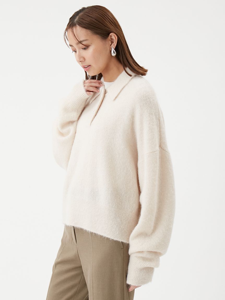 Mila Owen「【USAGI ONLINE・ZOZOTOWN限定カラー】ビジュー釦クロップドポロニットプルオーバー」|ポロシャツ|