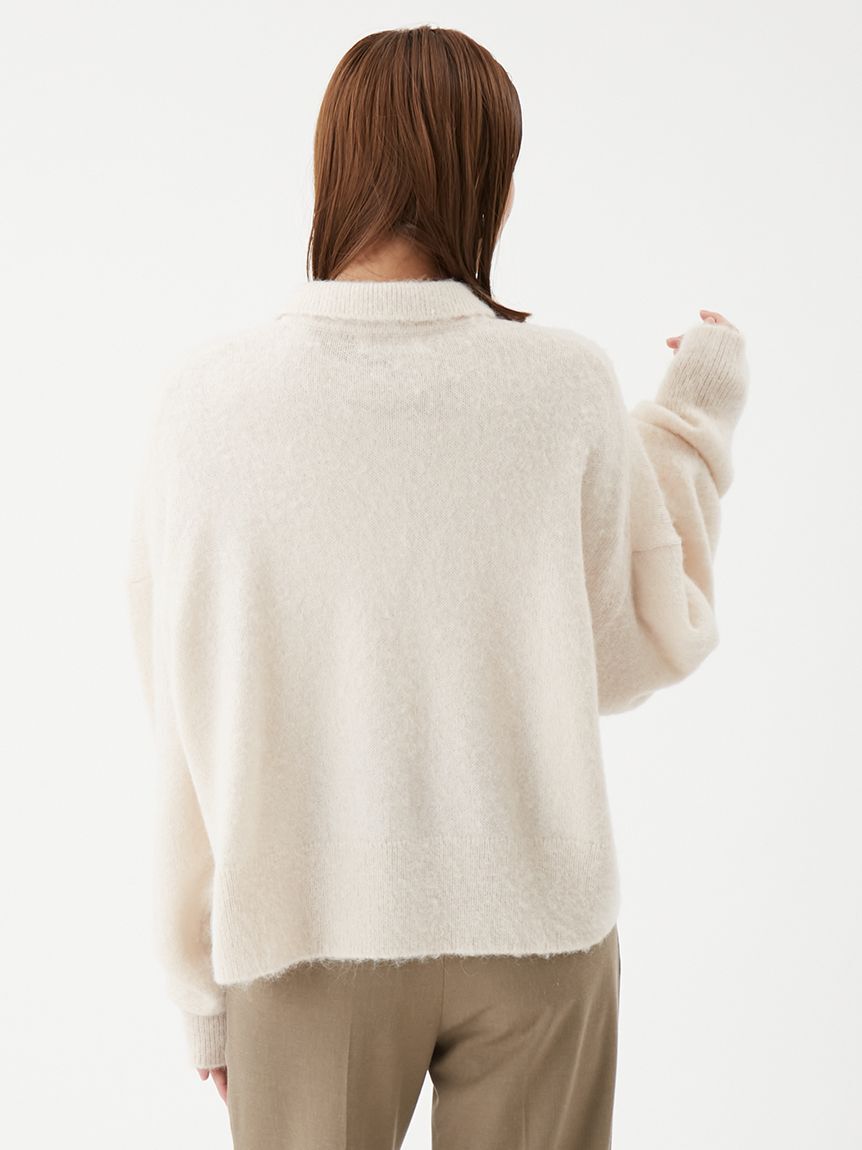 Mila Owen「【USAGI ONLINE・ZOZOTOWN限定カラー】ビジュー釦クロップドポロニットプルオーバー」|ポロシャツ|