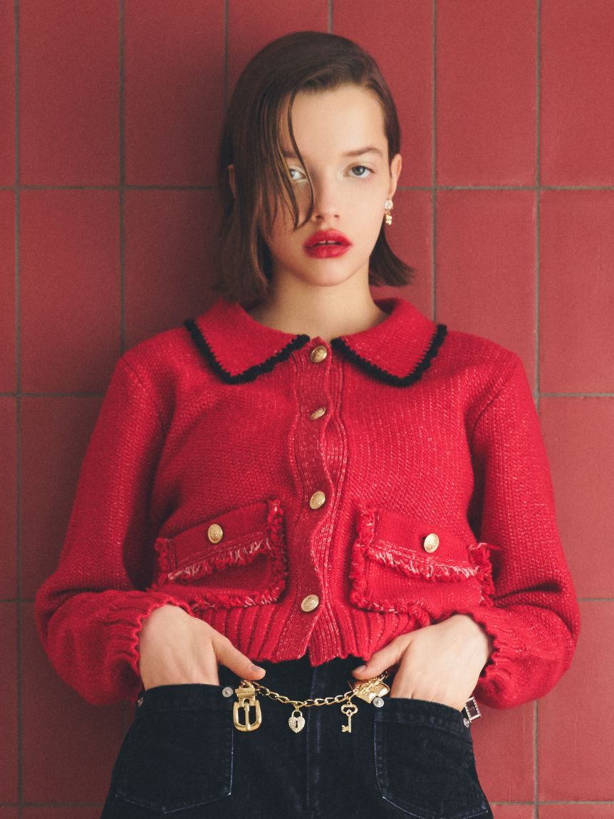 FURFUR「【限定カラー】ツイーディニットジャケット」|カーディガン|RED