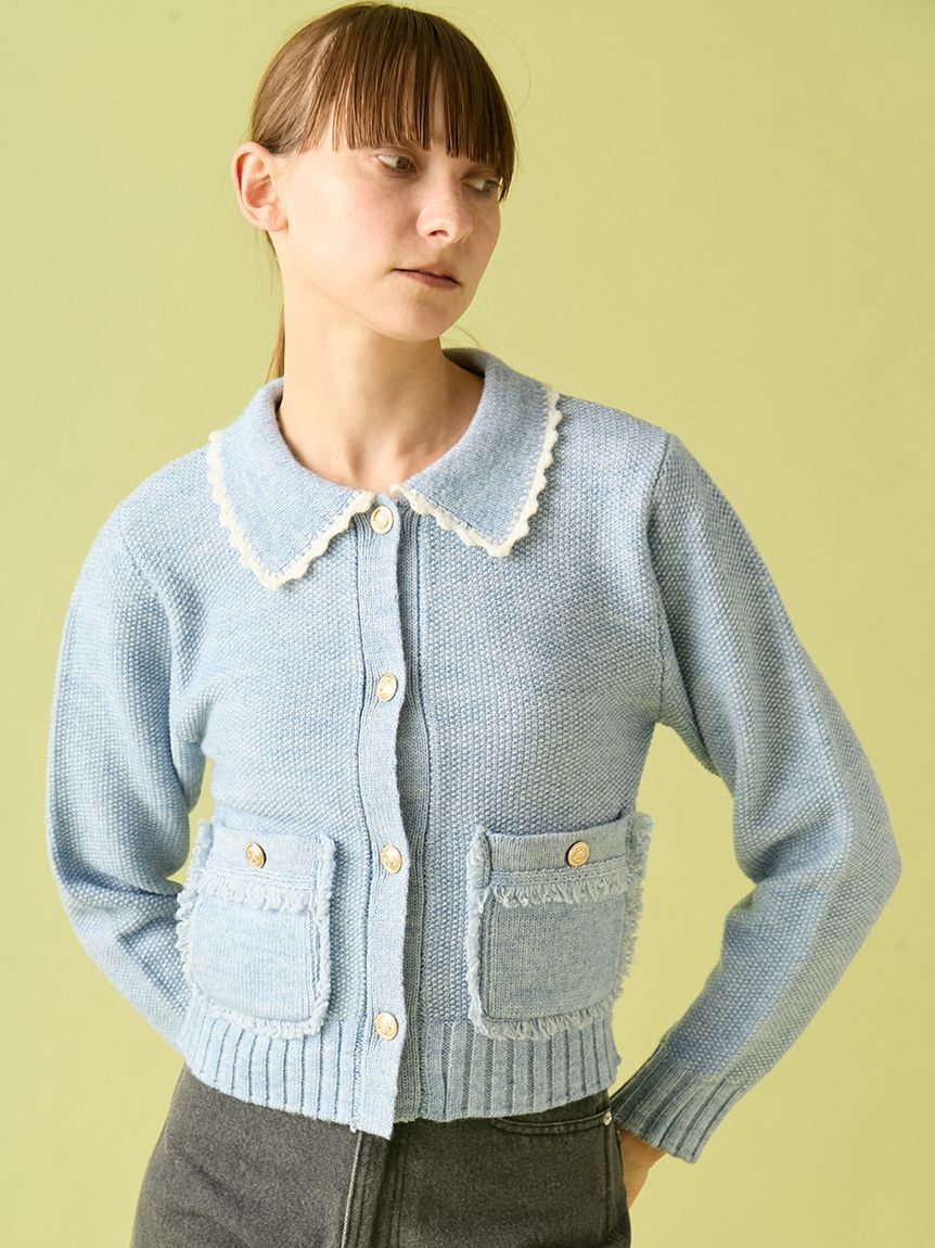 FURFUR「【限定カラー】ツイーディニットジャケット」|カーディガン|SAX