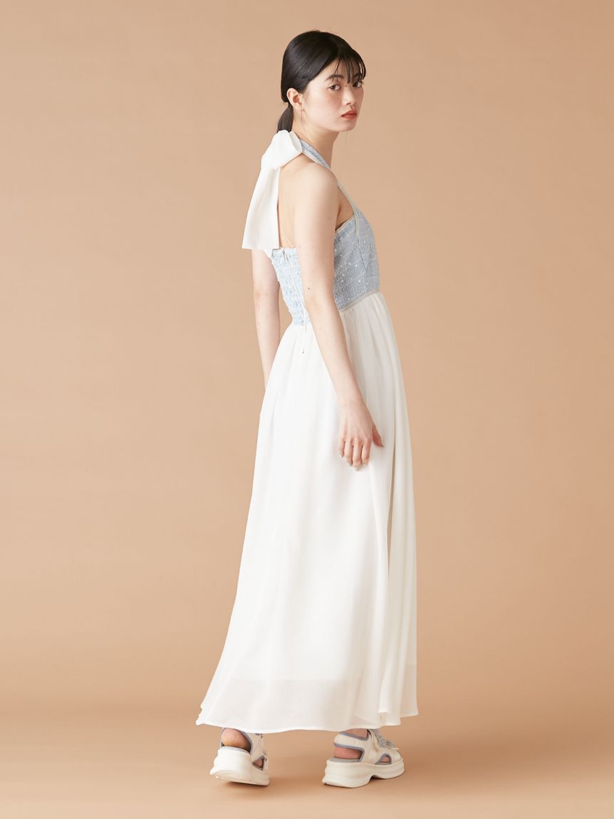 LILY BROWN「【WEB限定カラー】[L.B CANDY STOCK]ツイードコンビホルターネックワンピース」|ワンピース|