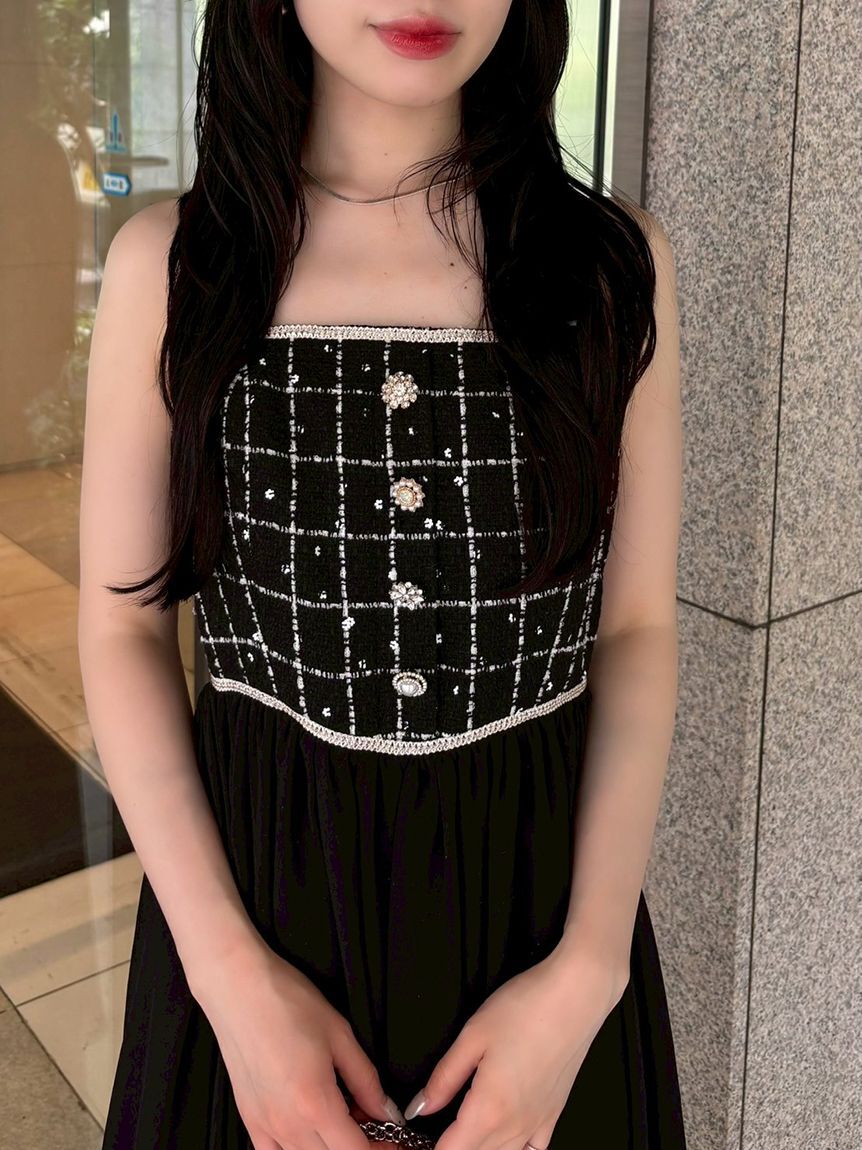 LILY BROWN「【WEB限定カラー】[L.B CANDY STOCK]ツイードコンビホルターネックワンピース」|ワンピース|