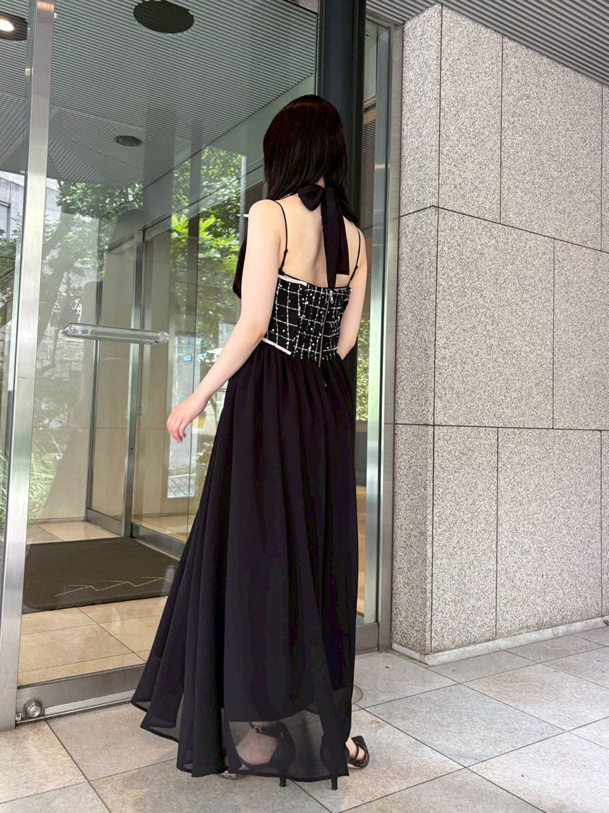 LILY BROWN「【WEB限定カラー】[L.B CANDY STOCK]ツイードコンビホルターネックワンピース」|ワンピース|