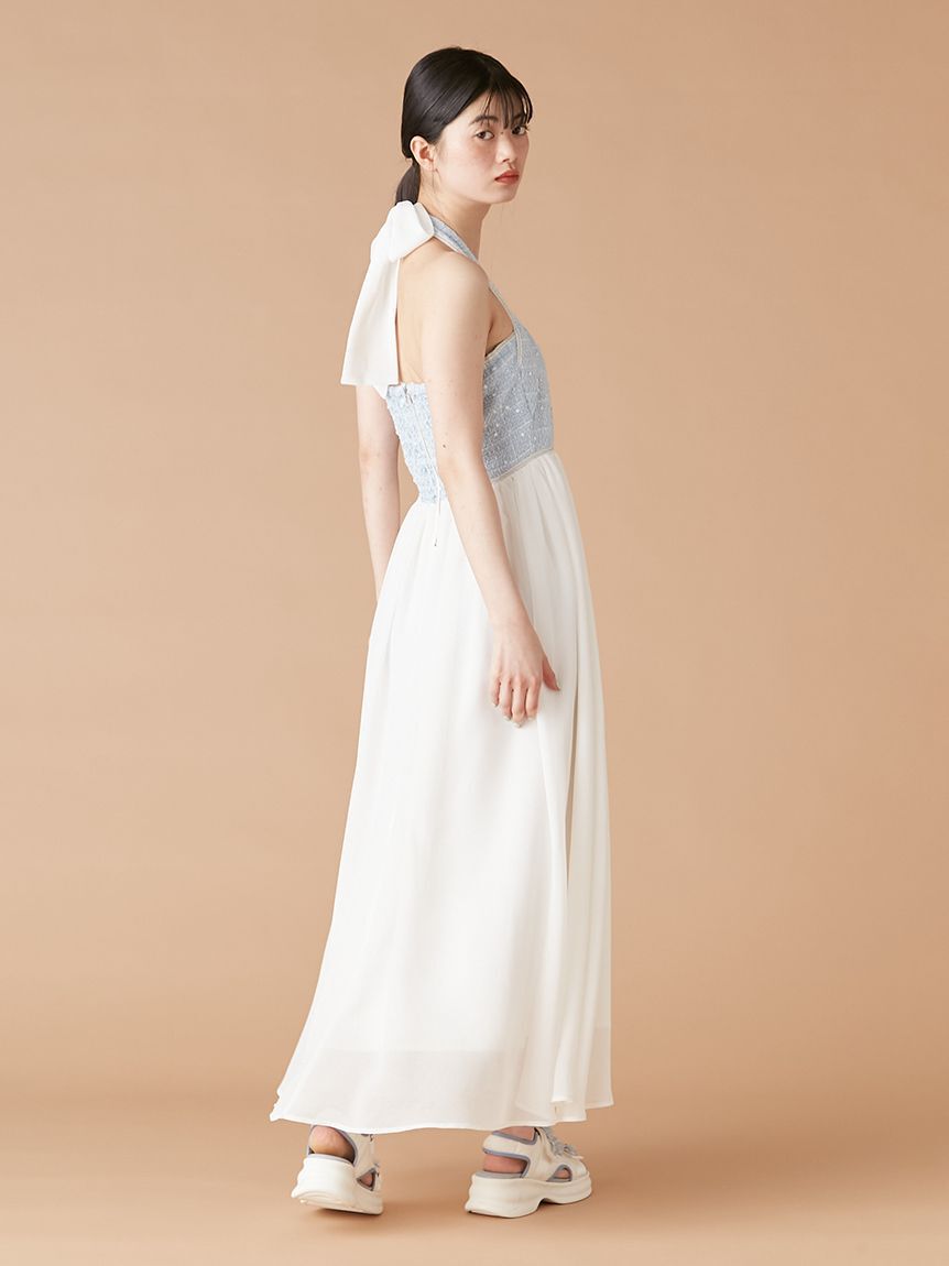 LILY BROWN「【WEB限定カラー】[L.B CANDY STOCK]ツイードコンビホルターネックワンピース」|ワンピース|